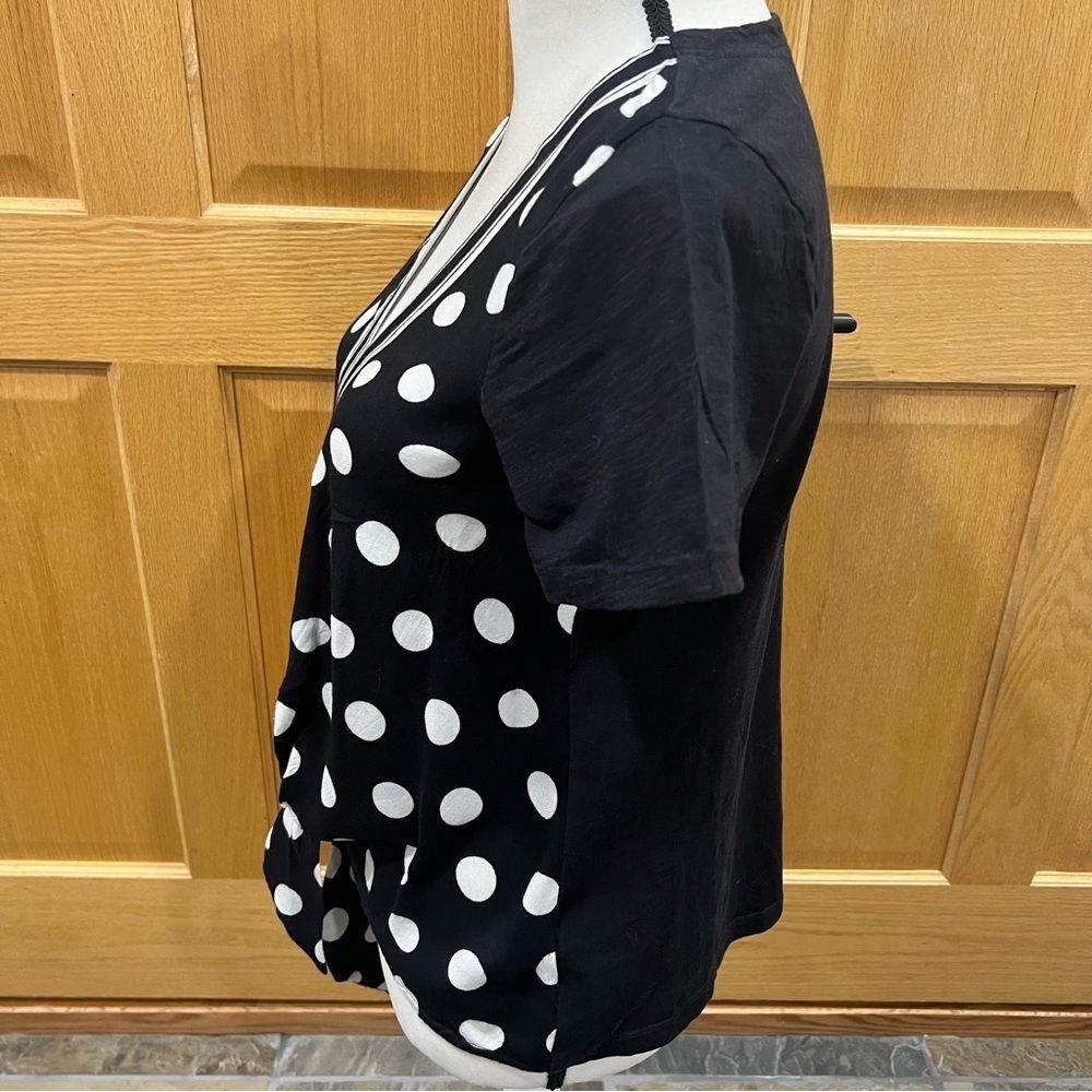 Anthropologie Akemi + Kin Polka Dot Blouse Black Small Women V-Neckline Tie Knot - Picture 3 of 11